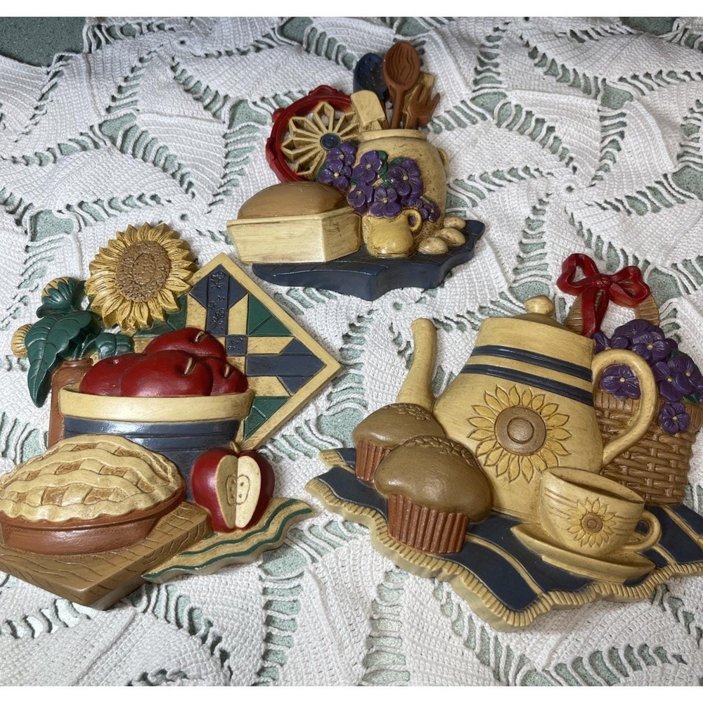 Home Interiors Wall Art Hanging Kitchen Plaques Sunflowers Violets Coffee Apples